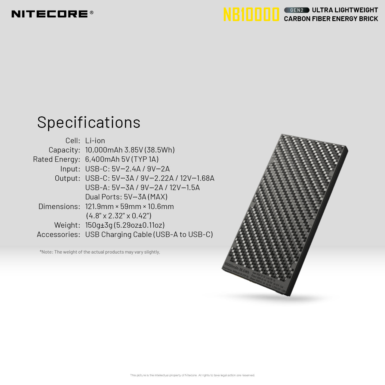 NB10000 Carbon Fiber Energy Brick (10,000mAh 3A GEN2)