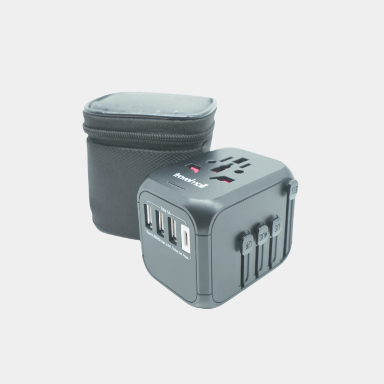 Travelmall 4 USB Travel Adaptor with 1 Type C + 3 USB-A and Luxury Storage pouch