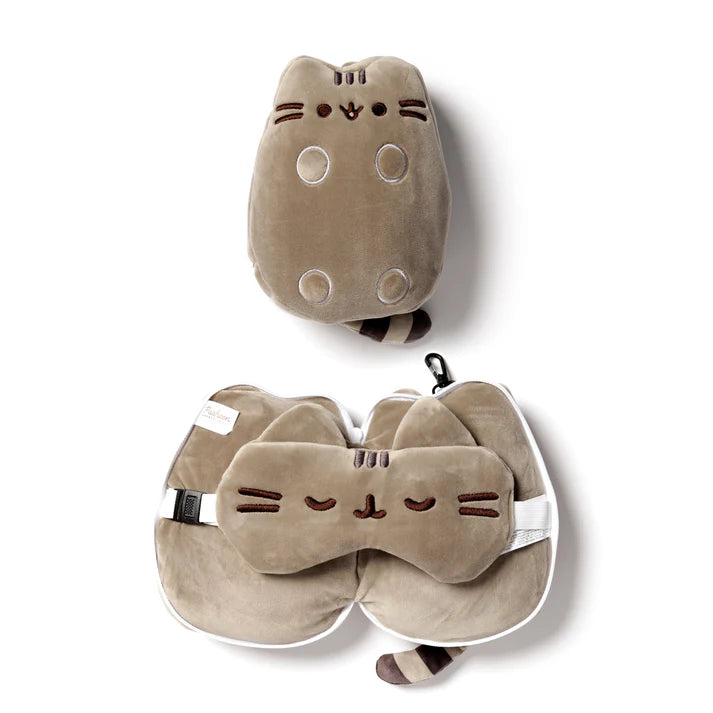 Travelmall 3D Pusheen Cat Shaped Travel Pillow & With Eye Mask Set