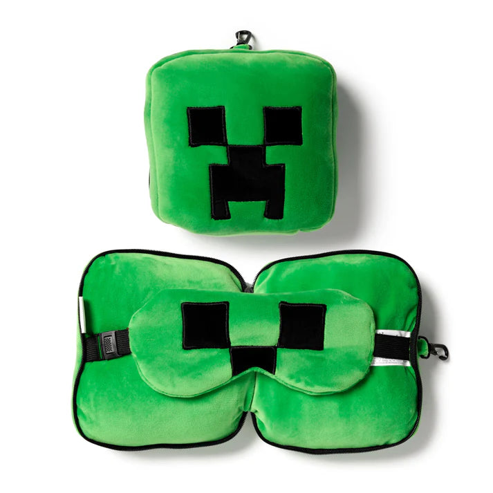 Travelmall Minecraft Creeper Shaped Plus Travel Pillow & Eye Mask Set