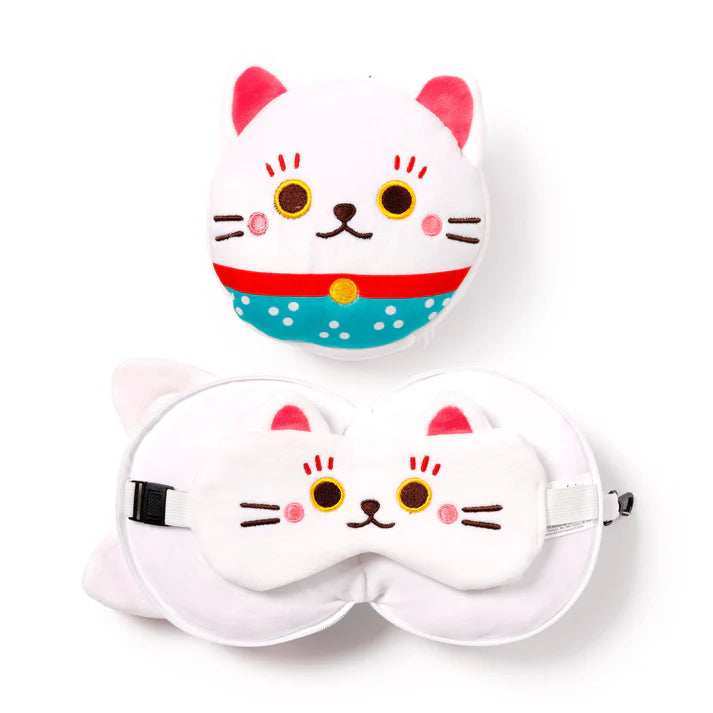 Travelmall 3D Maneki Neko Shaped Travel Pillow & with Eye Mask Set