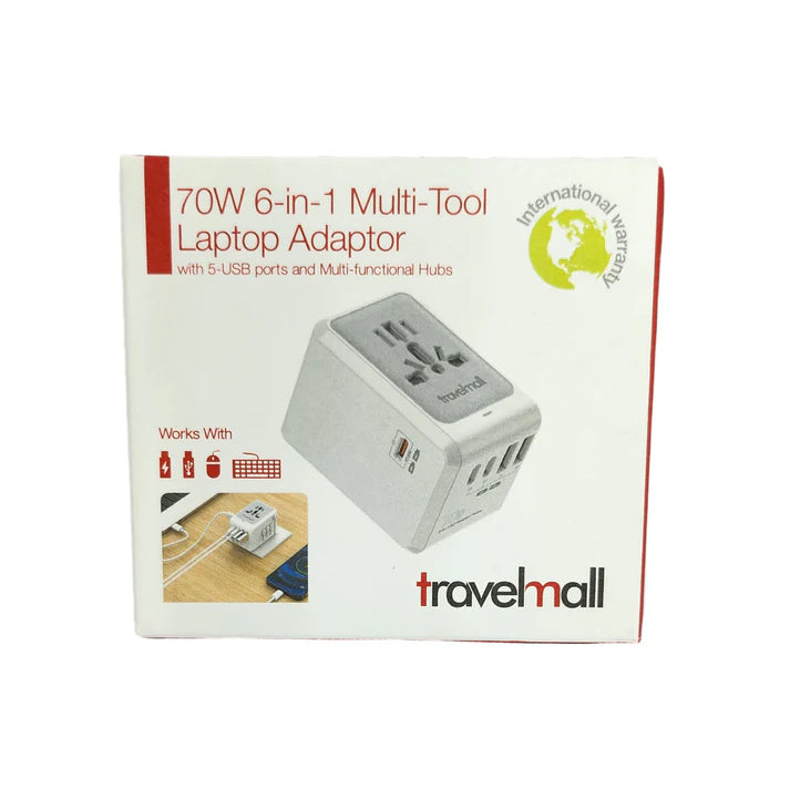 Travelmall x TecADVISOR 70W 6-in-1 Multi Tool Laptop Adaptor with 5 USB Ports and Multi-functional Hubs