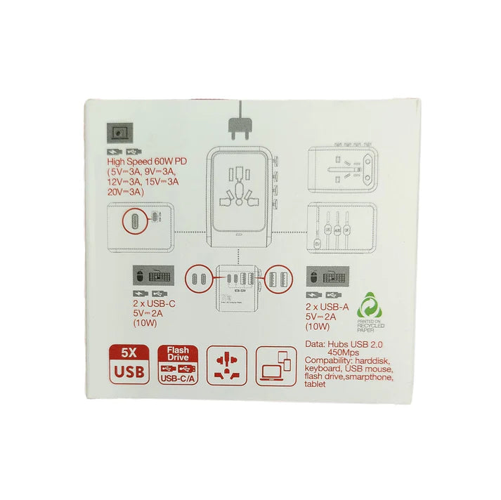 Travelmall x TecADVISOR 70W 6-in-1 Multi Tool Laptop Adaptor with 5 USB Ports and Multi-functional Hubs